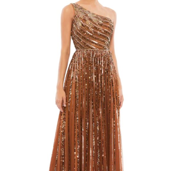 MAC DUGGAL 5220 EMBELLISHED ONE SHOULDER A-LINE COPPER GOWN sz 14 - Picture 6 of 6